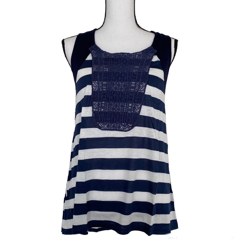 Moon & Sky Crochet Design Striped Sleeveless Tank Top Size L